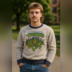 "Teenage Mutant Ninja Turtles" 2014 Sweatshirt Grey L Ringer TMNT Top 2010s Fash